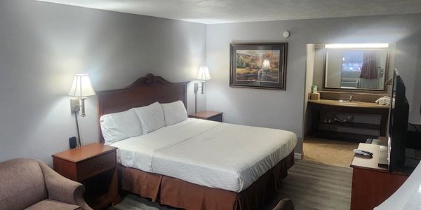 Hotel room with king bed